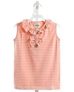 THE OAKS APPAREL   ORANGE KNIT STRIPED  SLEEVELESS SHIRT WITH RUFFLE