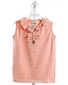 THE OAKS APPAREL   ORANGE KNIT STRIPED  SLEEVELESS SHIRT WITH RUFFLE