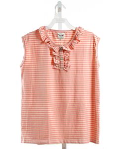 THE OAKS APPAREL   ORANGE KNIT STRIPED  SLEEVELESS SHIRT WITH RUFFLE