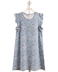 THE OAKS APPAREL   BLUE  FLORAL PRINTED DESIGN KNIT DRESS WITH RUFFLE