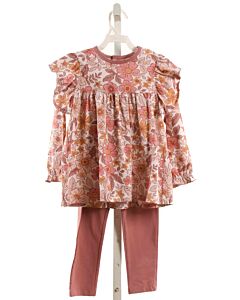 THE OAKS APPAREL   PINK KNIT FLORAL  2-PIECE OUTFIT WITH RUFFLE