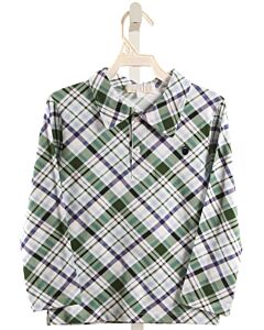 THE OAKS APPAREL   GREEN  PLAID  KNIT LS SHIRT