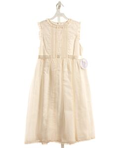 LULI & ME  CREAM TULLE  EMBROIDERED PARTY DRESS WITH LACE TRIM