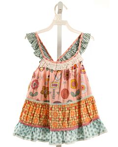 MATILDA JANE  MULTI-COLOR  FLORAL  SLEEVELESS SHIRT WITH EYELET TRIM