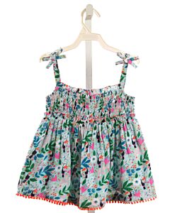 MINI BODEN  BLUE  FLORAL SMOCKED SLEEVELESS SHIRT