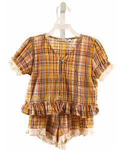 THE NEW SOCIETY  ORANGE SEERSUCKER PLAID  2-PIECE OUTFIT WITH EYELET TRIM