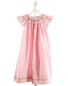 SOUTHERN SMOCKED COMPANY  PINK SEERSUCKER GINGHAM SMOCKED DRESS WITH PICOT STITCHING