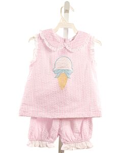 STITCHY FISH  LT PINK SEERSUCKER STRIPED APPLIQUED 2-PIECE OUTFIT WITH RUFFLE