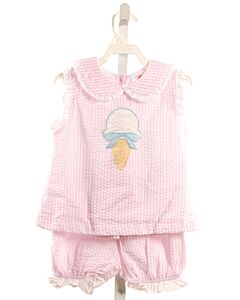 STITCHY FISH  LT PINK SEERSUCKER STRIPED APPLIQUED 2-PIECE OUTFIT WITH RUFFLE