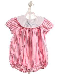 THE BEAUFORT BONNET COMPANY  PINK  STRIPED EMBROIDERED BUBBLE WITH PICOT STITCHING