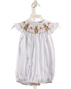SOUTHERN SMOCKED COMPANY  LT BLUE  POLKA DOT SMOCKED BUBBLE WITH PICOT STITCHING