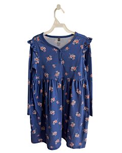 TEA  BLUE  FLORAL  KNIT DRESS WITH RUFFLE
