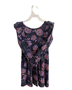 TEA  PURPLE  FLORAL  KNIT DRESS WITH RUFFLE