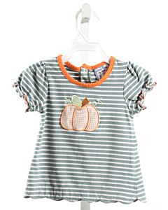 THREE SISTERS  LT GREEN  STRIPED APPLIQUED KNIT SS SHIRT
