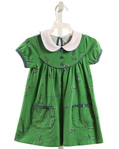 SERENDIPITY  GREEN   PRINTED DESIGN KNIT DRESS WITH PICOT STITCHING