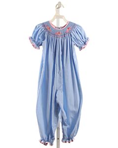 PETIT BEBE  BLUE  MICROCHECK SMOCKED ROMPER WITH RIC RAC