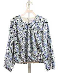 PLEAT.  BLUE  FLORAL  DRESS SHIRT WITH BUBBLE HEM