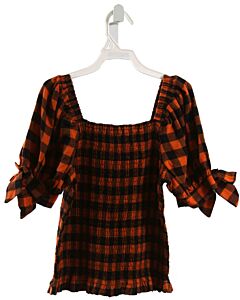 HABITUAL GIRL  ORANGE  GINGHAM SMOCKED SHIRT-SS