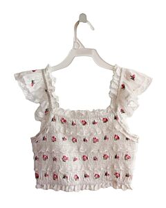 LOVESHACKFANCY  WHITE  FLORAL  SLEEVELESS SHIRT WITH EYELET TRIM