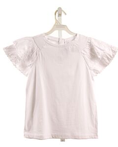 JACADI  WHITE    KNIT SS SHIRT WITH EYELET TRIM