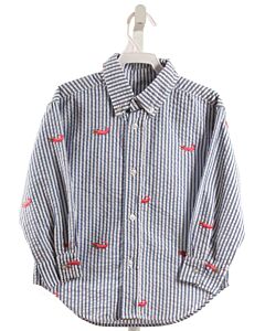 KELLY'S KIDS  BLUE SEERSUCKER STRIPED EMBROIDERED DRESS SHIRT