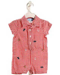 GOODLAD  RED SEERSUCKER GINGHAM EMBROIDERED SHORTALL