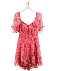 HONEY & SPARKLE  HOT PINK TULLE FLORAL  ROMPER WITH RUFFLE