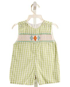 LE ZA ME  LT GREEN  GINGHAM SMOCKED JON JON