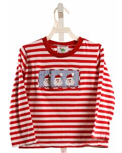 SHRIMP & GRITS  RED  STRIPED SMOCKED KNIT LS SHIRT