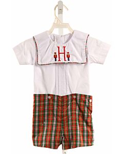 THE BEAUFORT BONNET COMPANY  RED  PLAID EMBROIDERED SHORTALL
