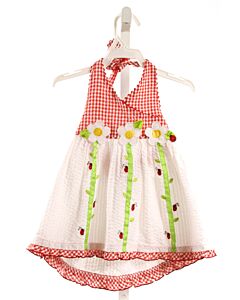 YOUNGLAND  WHITE SEERSUCKER FLORAL APPLIQUED DRESS