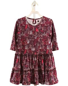 TEA  PURPLE   PRINTED DESIGN KNIT DRESS WITH RUFFLE