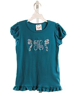 BLANKS BOUTIQUE  BLUE   APPLIQUED KNIT SS SHIRT