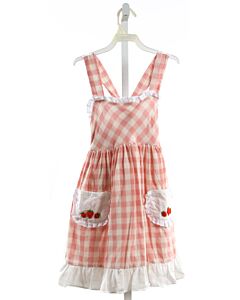 SUGAR DUMPLIN'  PINK  GINGHAM EMBROIDERED DRESS WITH EYELET TRIM