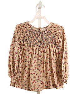 ZARA  BROWN  FLORAL SMOCKED SHIRT-LS