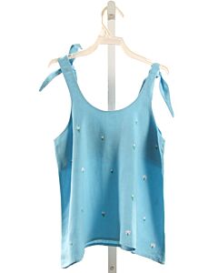 MINNOW  AQUA LINEN FLORAL EMBROIDERED SLEEVELESS SHIRT