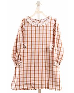 ELIZA JAMES  BROWN  PLAID  DRESS WITH EYELET TRIM