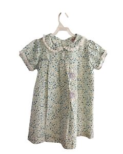 RED BEANS  BLUE  FLORAL  DRESS WITH EYELET TRIM