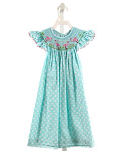 MOM & ME  AQUA  POLKA DOT SMOCKED DRESS WITH RIC RAC