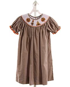 THREE SISTERS  BROWN  GINGHAM SMOCKED DRESS WITH RIC RAC