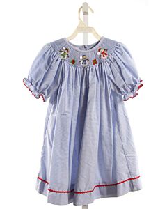SILLY GOOSE  LT BLUE  STRIPED SMOCKED DRESS WITH RIC RAC