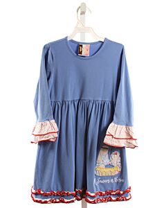BANANA SPLIT  BLUE   APPLIQUED KNIT DRESS WITH RUFFLE