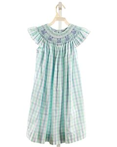 HONESTY  LT BLUE  PLAID SMOCKED DRESS WITH PICOT STITCHING