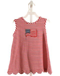 ISHTEX  RED  STRIPED APPLIQUED SLEEVELESS SHIRT