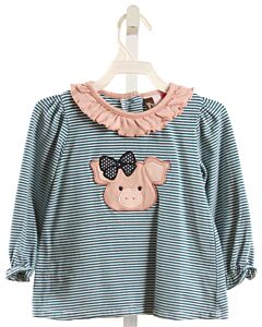 BANANA SPLIT  GREEN  STRIPED APPLIQUED KNIT LS SHIRT WITH RUFFLE