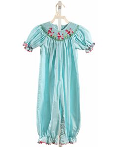 REMEMBER NGUYEN  AQUA  GINGHAM SMOCKED ROMPER WITH RIC RAC