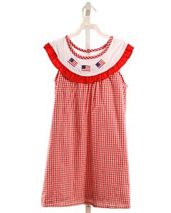 NO TAG  RED  GINGHAM EMBROIDERED DRESS WITH RUFFLE