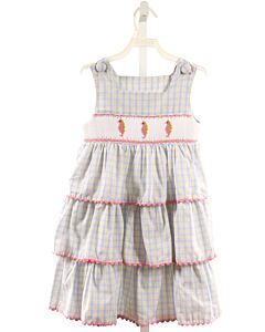 CLOSET NINE  LT BLUE  PLAID SMOCKED DRESS WITH RIC RAC