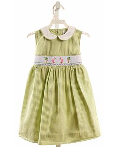 HARTSTRINGS  LIME GREEN  GINGHAM SMOCKED DRESS