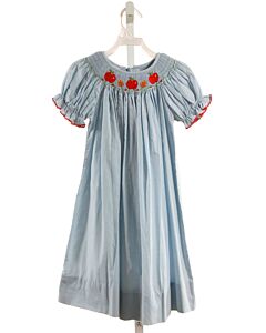 PETIT BEBE  LT BLUE  MICROCHECK SMOCKED DRESS WITH PICOT STITCHING